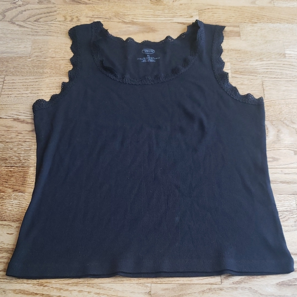 (XL) Talbots Ribbed Lace Classic Tank Top 100% Cotton Minimalist Modern